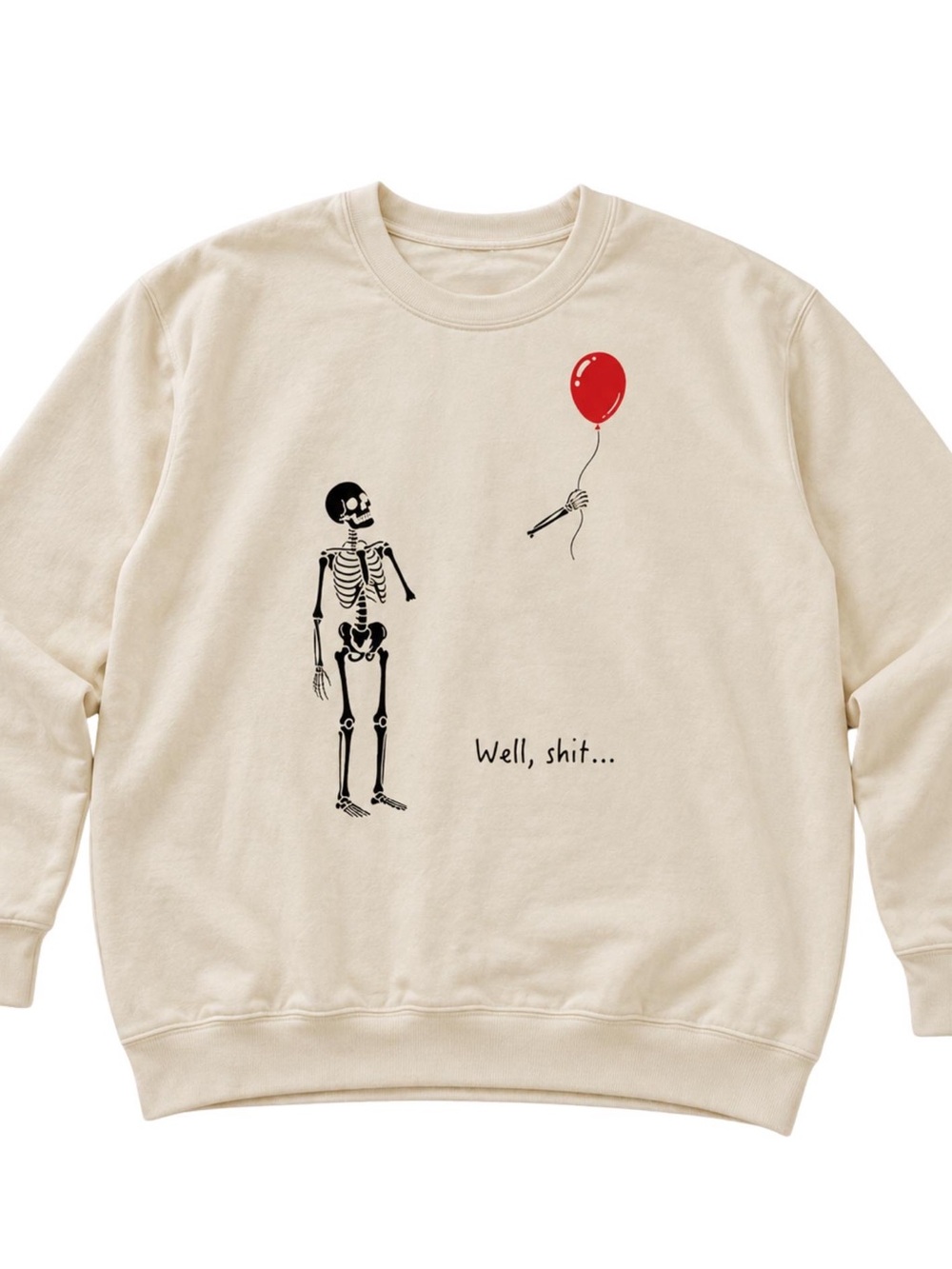 Cream Skeleton & Red Balloon Crewneck Sweatshirt - Unisex